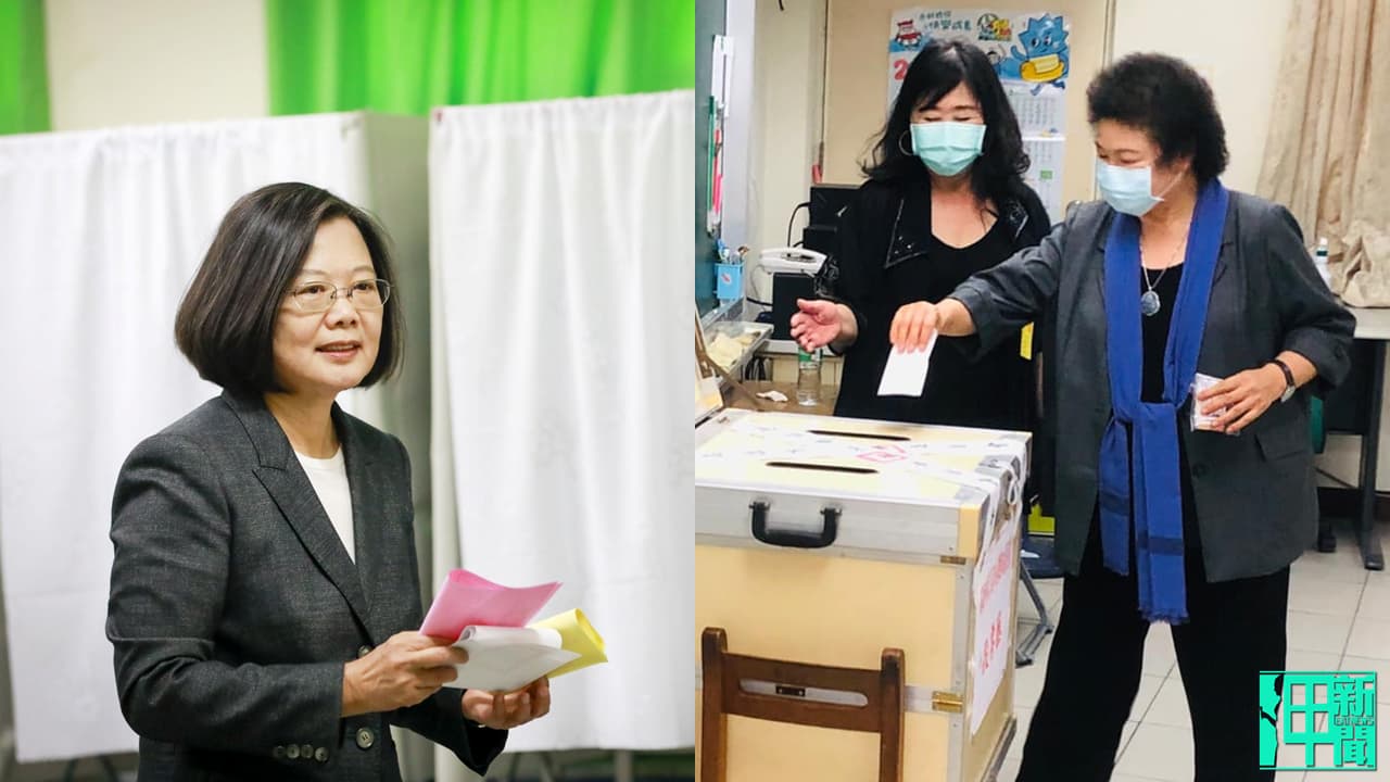 總統蔡英文與前總統府祕書長陳菊都在投票所內拍照。製圖:政治中心/呷新聞